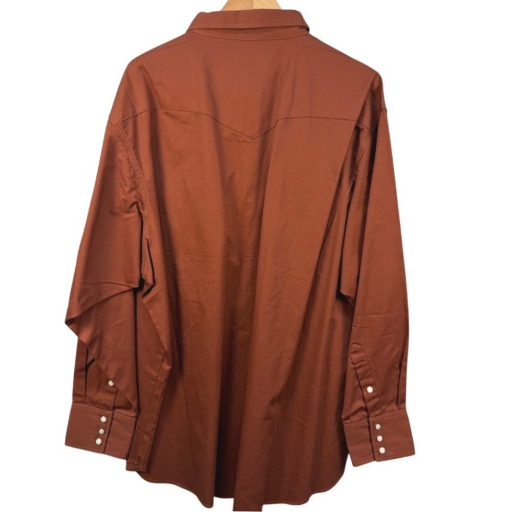 Wrangler Mens 3X Big Western Snap Western Shirt Rust Orange Cotton Twill MS1037E - Picture 2 of 16